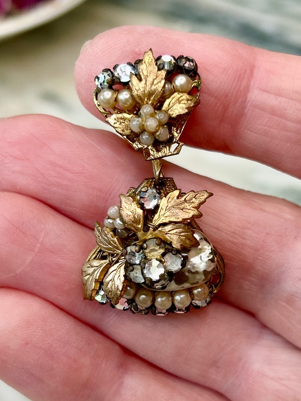 Miriam Haskell Leaf and Pearl Earrings